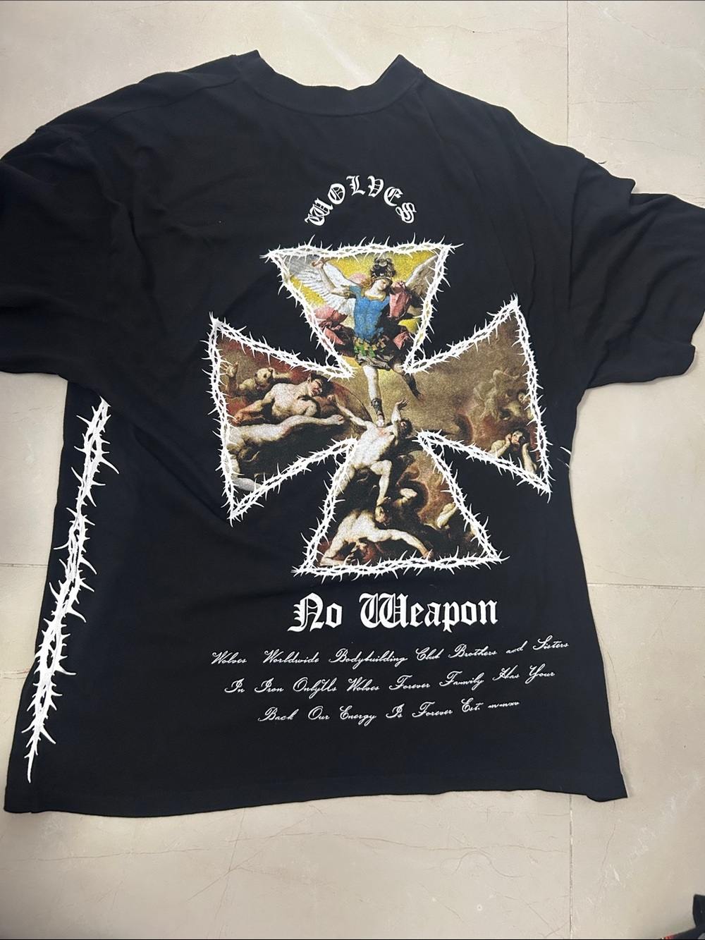 Darc Sport Black Tee with Cross & Barbed Wire Graphic no weapon xl heavyweight